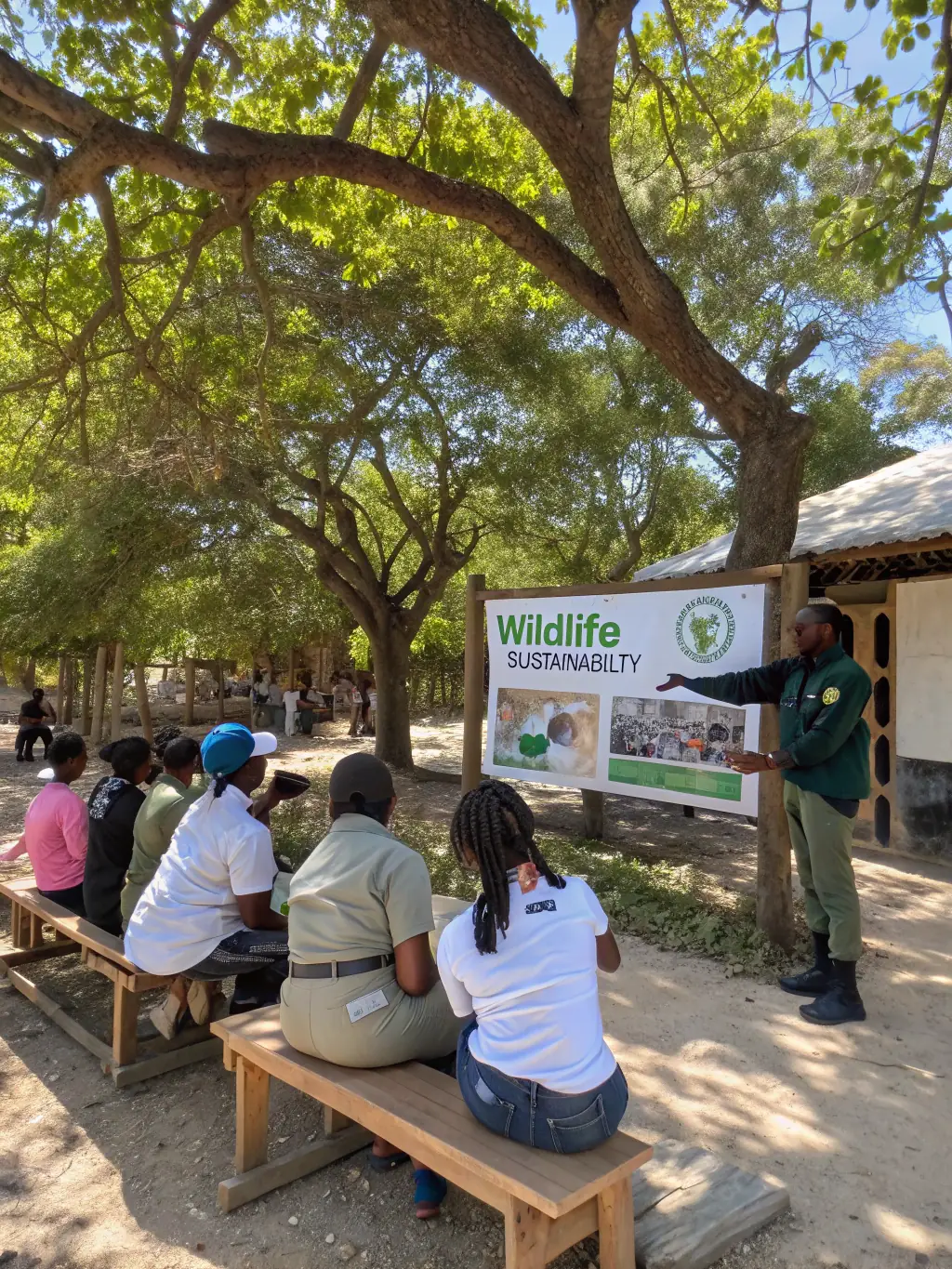 A photo of association members leading an educational workshop for local youth, teaching them about wildlife conservation and responsible hunting.
