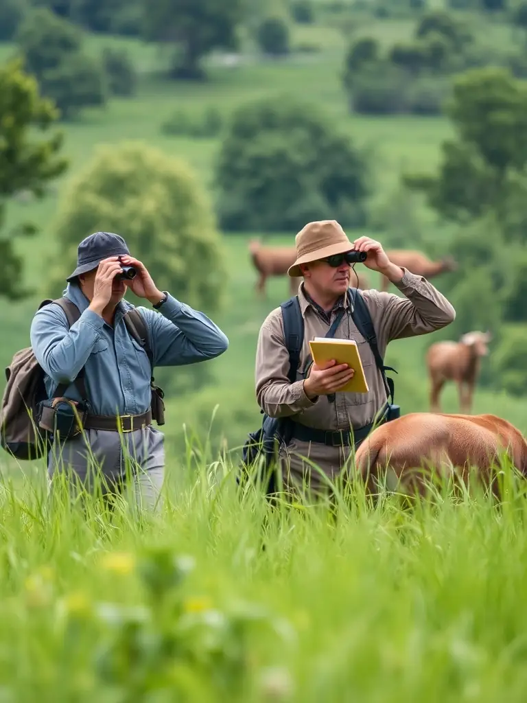 An image of association members conducting a wildlife survey, collecting data on local animal populations and their habitats.