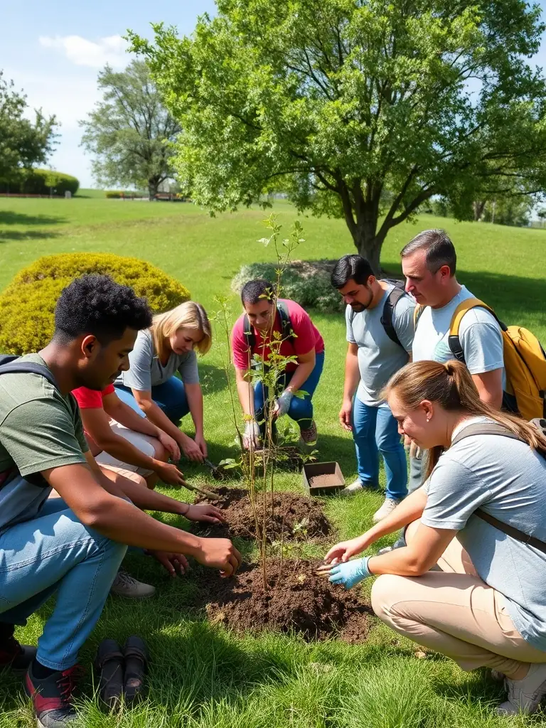A photograph of association members planting trees and restoring a habitat, demonstrating their commitment to environmental conservation.