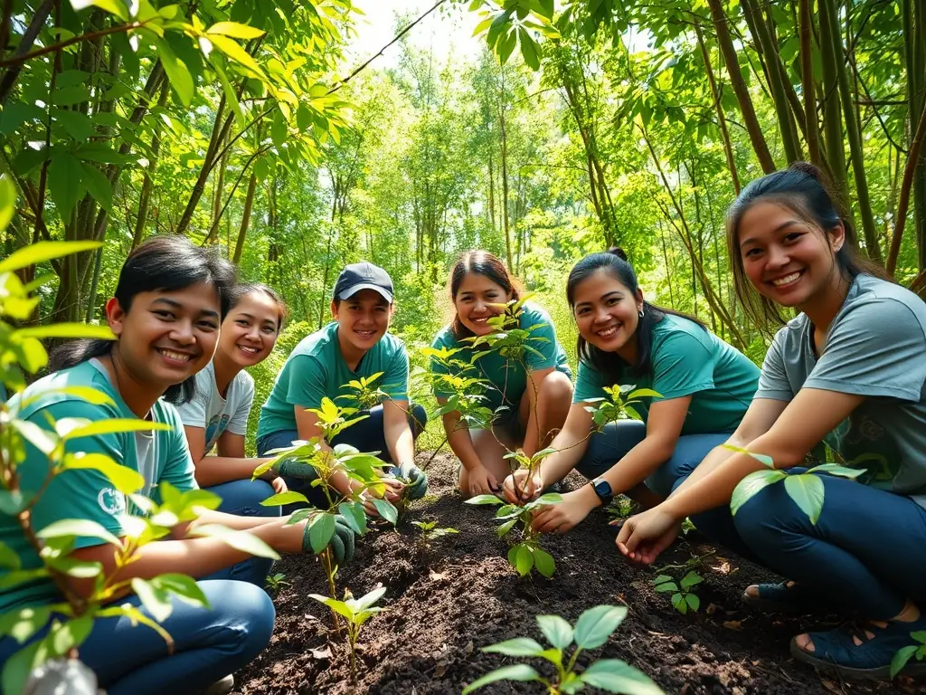 Volunteers planting trees and restoring a degraded habitat, contributing to environmental conservation and biodiversity. The image showcases the association's efforts to protect and enhance the natural environment.